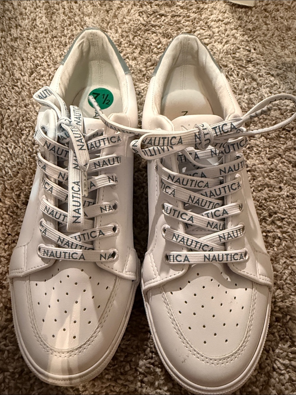 Nautica White Leather Low-Top Sneakers with Logo Laces